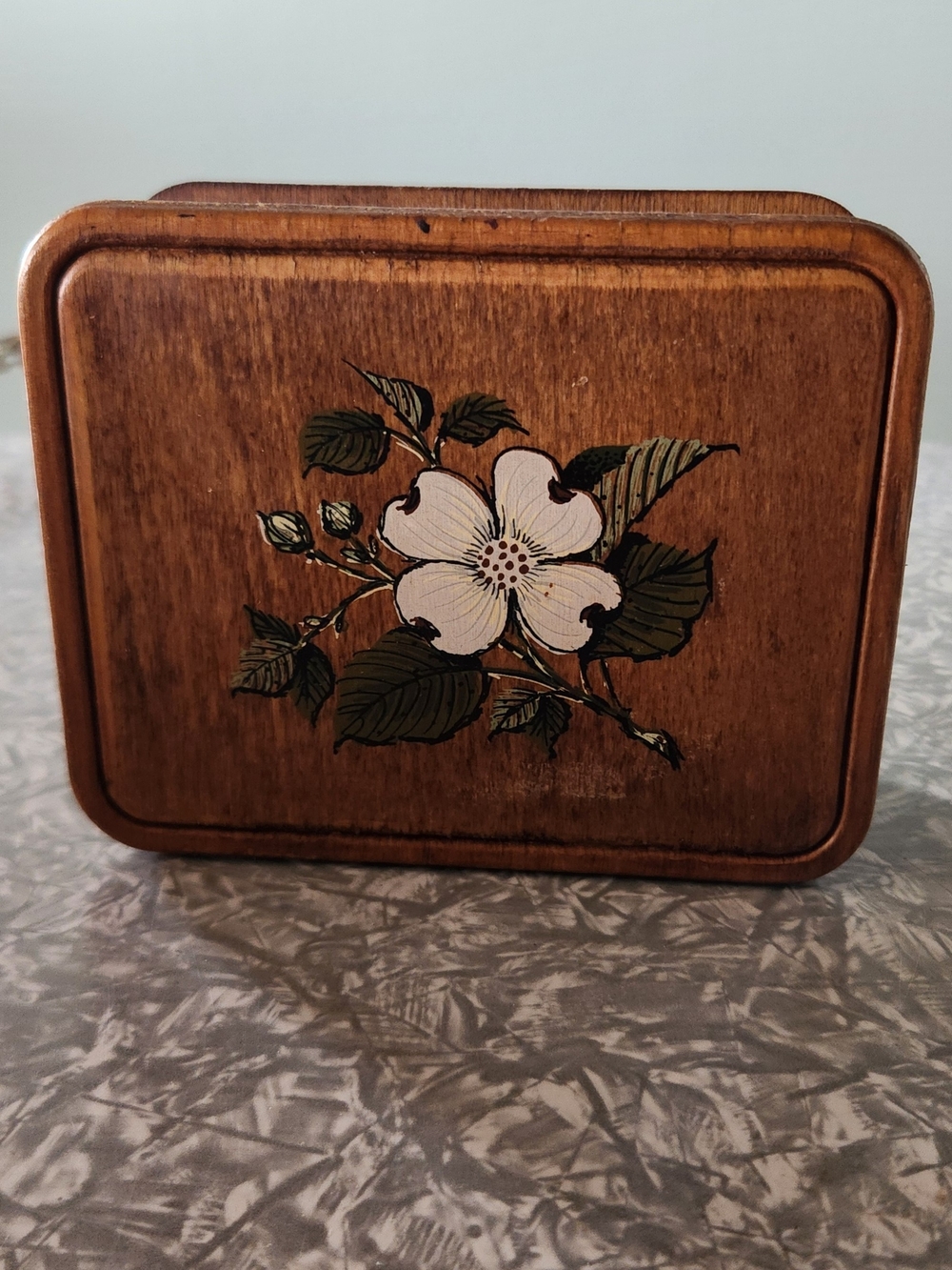 Wooden Floral Napkin Holder- Brown with White Flower